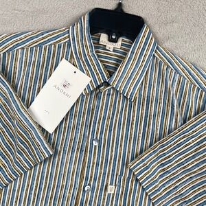 New Anokhi Shirt Mens Small Fitted Blue Yellow Striped Button Up Vacation NWT